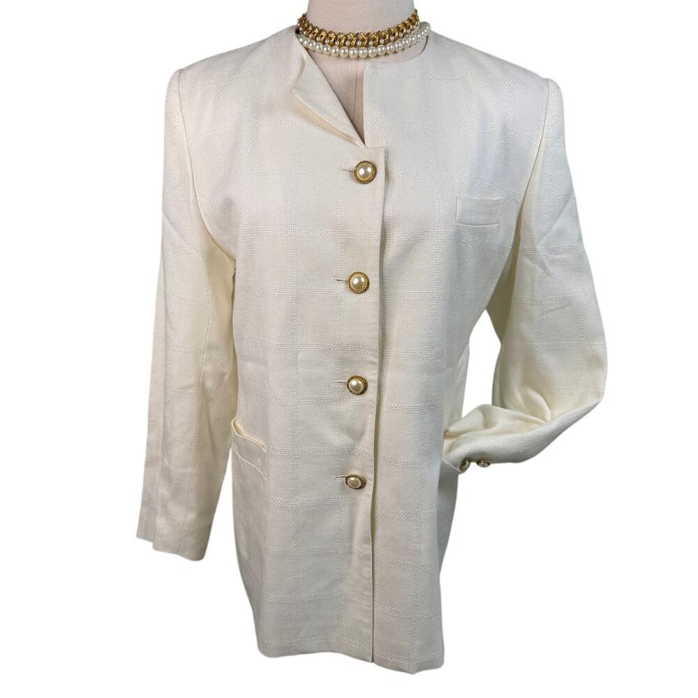 Vintage Charter Club Ivory Pearl Button Longline Blazer Petite size 10/M - Picture 2 of 11